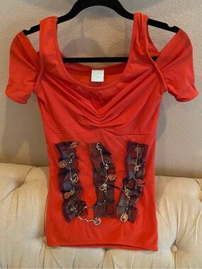 Legatte Jeans Embellished Cold-Shoulder Top